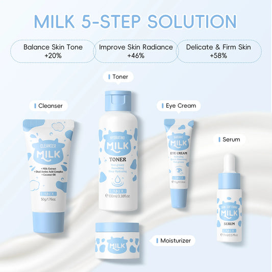 BKKFinds United Kingdom BKKFinds LAIKOU Milk Glowing Skincare Set Hydrating Brightening Anti-Age Firming Facial Care Cleanser Toner Serum Eye Cream Moisturizer