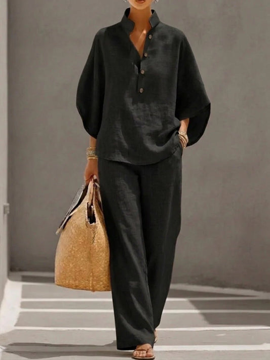 Women's Short - sleeved Suit Summer Loose Pullover Top And Straight - leg Trousers Outfit Clothing - BKKFinds