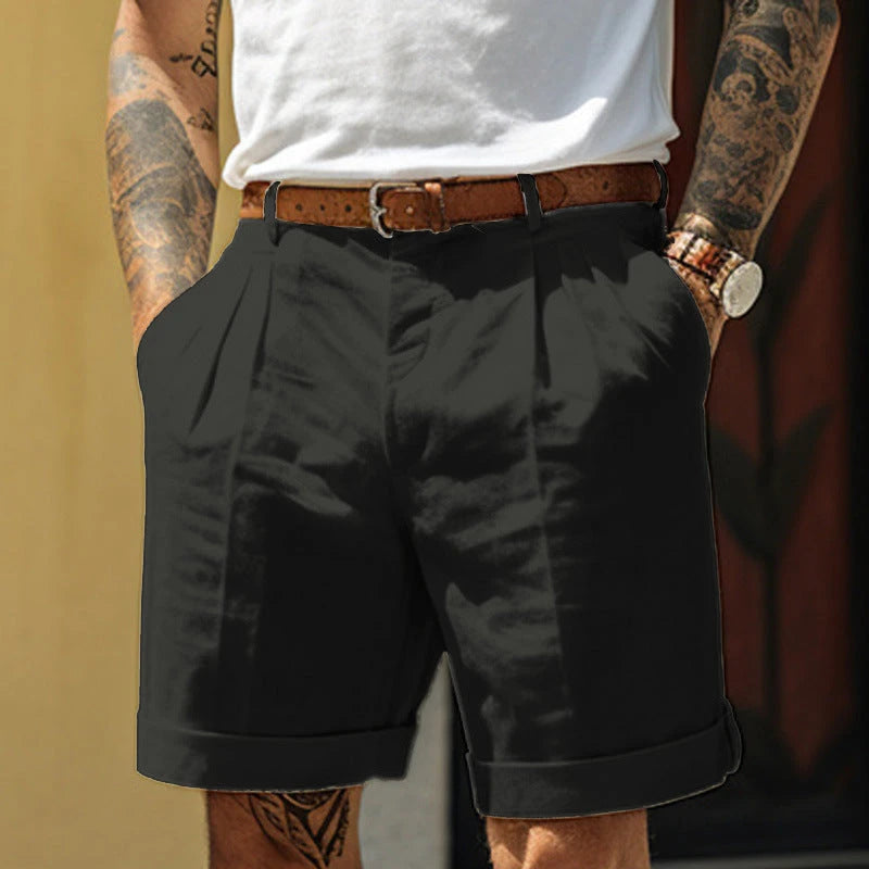 Men's Linen Blend Straight Leg Shorts With Pockets