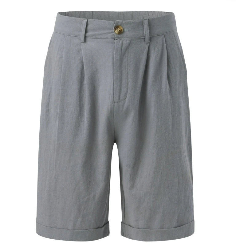 Men's Linen Blend Straight Leg Shorts With Pockets