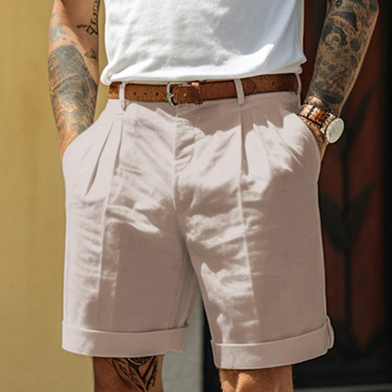 Men's Linen Blend Straight Leg Shorts With Pockets