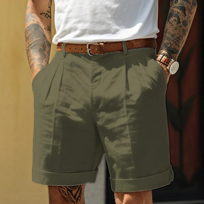 Men's Linen Blend Straight Leg Shorts With Pockets