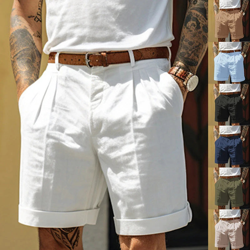 Men's Linen Blend Straight Leg Shorts With Pockets
