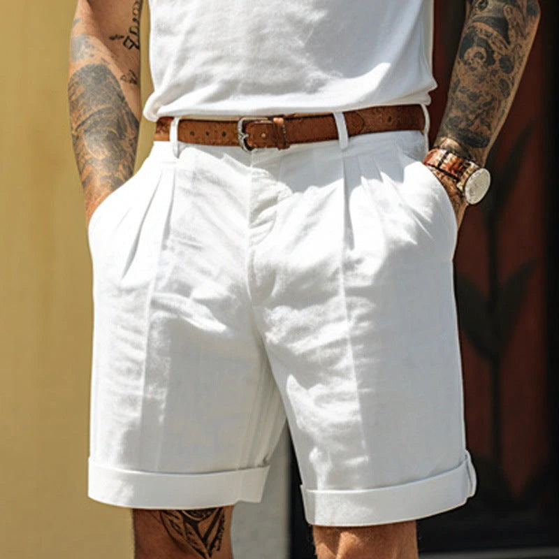 Men's Linen Blend Straight Leg Shorts With Pockets
