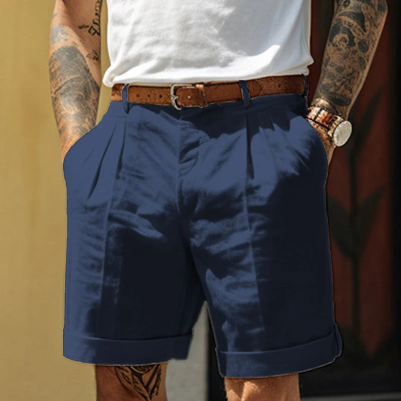 Men's Linen Blend Straight Leg Shorts With Pockets