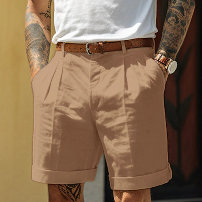 Men's Linen Blend Straight Leg Shorts With Pockets