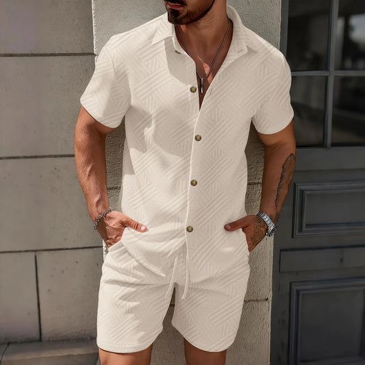 Waffle Knit Short Sleeve Cardigan Set
