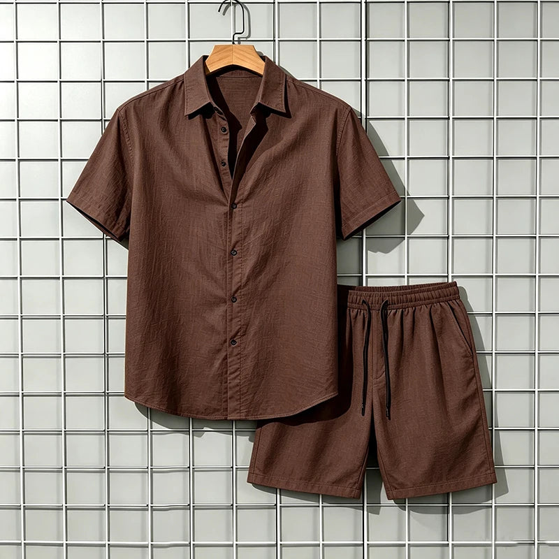 Men's 2 Piece Breathable Linen Set Short Sleeve Button Shirt & Shorts Looser Fit Summer Casual Beach Vacation Daily Wear Outfit