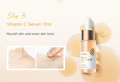 LAIKOU VITAMIN C Skincare Set Brightening 5Pcs Kit Even Skin Tone Smooth Wrinkle Tighten Pores Cleanser Toner Serum Eye Cream