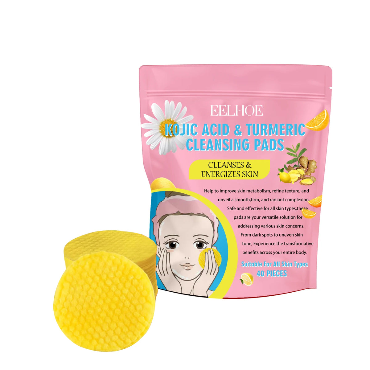 Turmeric Kojic Acid Cleansing Pads Exfoliating Pads Removing Dead Skin Shrink Pores Smooth Brightening Skin Face Cleansing
