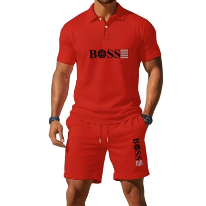 Summer Men's New Fashion Polo Shirt 2026 Sports Set Casual Basketball Short Sleeve Round Neck T-shirt+Shorts Two Piece Set