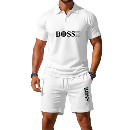 Summer Men's New Fashion Polo Shirt 2026 Sports Set Casual Basketball Short Sleeve Round Neck T-shirt+Shorts Two Piece Set