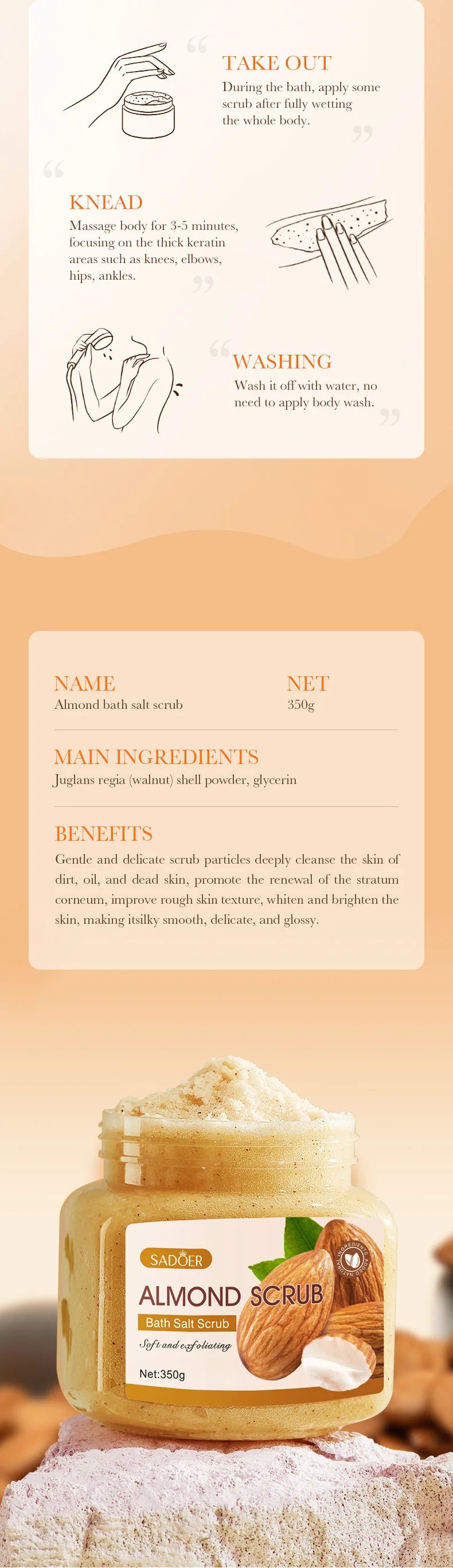 350g Body Bath Scrub, with Gentle and Fine Exfoliating Particles That Can Clean Dirt and Oil from the Skin, Improve Rough Skin Texture, Make Skin Appear Bright, and Give It a Silky, Smooth, and Radiant Feel - Home Care
