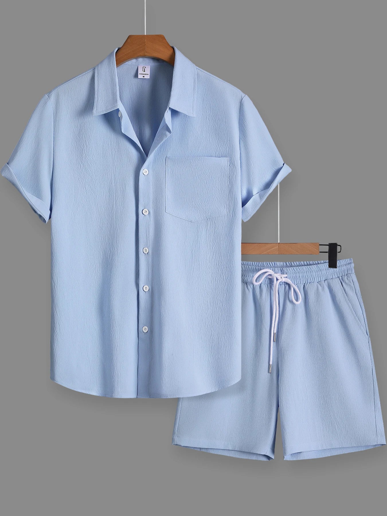 Men's Apricot Crinkle Texture Shirt Shorts 2 Piece Matching Set Lightweight Casual Vacation Outfit Free Shipping Summer Daily Commuter Wear