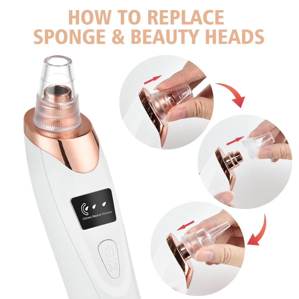 Rechargeable Portable Blackhead Remover Face Vacuum Nose Pore Cleaner Extractor Skin Care Tool
