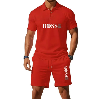 Summer Men's New Fashion Polo Shirt 2026 Sports Set Casual Basketball Short Sleeve Round Neck T-shirt+Shorts Two Piece Set
