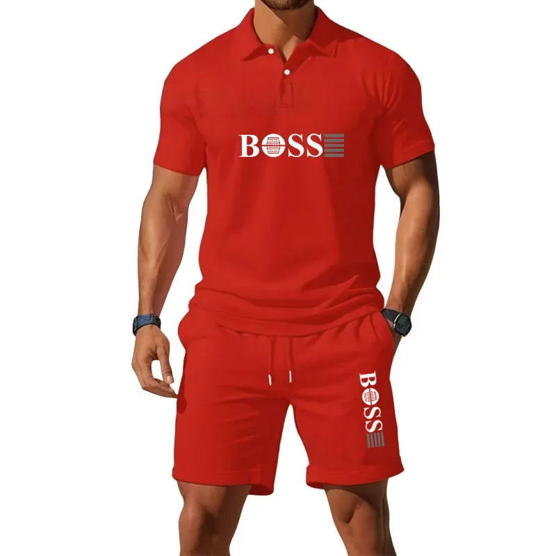 Summer Men's New Fashion Polo Shirt 2026 Sports Set Casual Basketball Short Sleeve Round Neck T-shirt+Shorts Two Piece Set