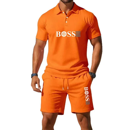 Summer Men's New Fashion Polo Shirt 2026 Sports Set Casual Basketball Short Sleeve Round Neck T-shirt+Shorts Two Piece Set