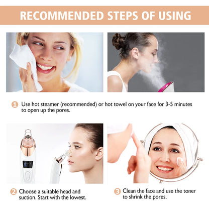 Rechargeable Portable Blackhead Remover Face Vacuum Nose Pore Cleaner Extractor Skin Care Tool