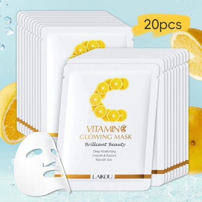 LAIKOU Vitamin C Glowing Mask Brightening Sheet Mask Hydrating Face Mask Anti-Age Skin Care 25g*20pcs