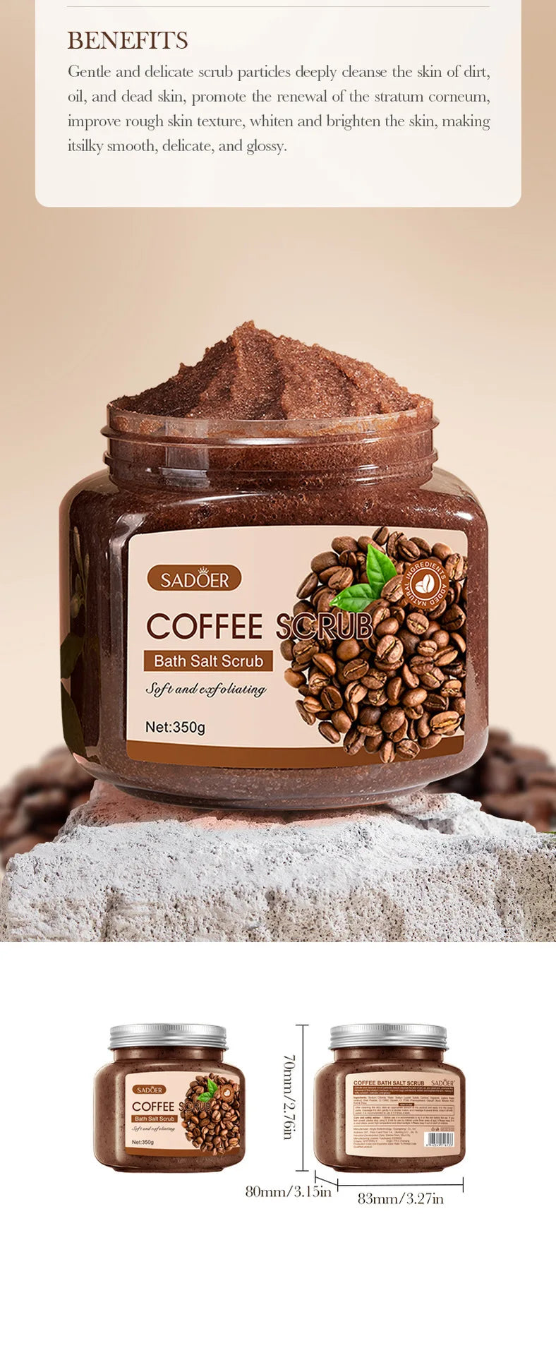 350g Body Bath Scrub, with Gentle and Fine Exfoliating Particles That Can Clean Dirt and Oil from the Skin, Improve Rough Skin Texture, Make Skin Appear Bright, and Give It a Silky, Smooth, and Radiant Feel - Home Care