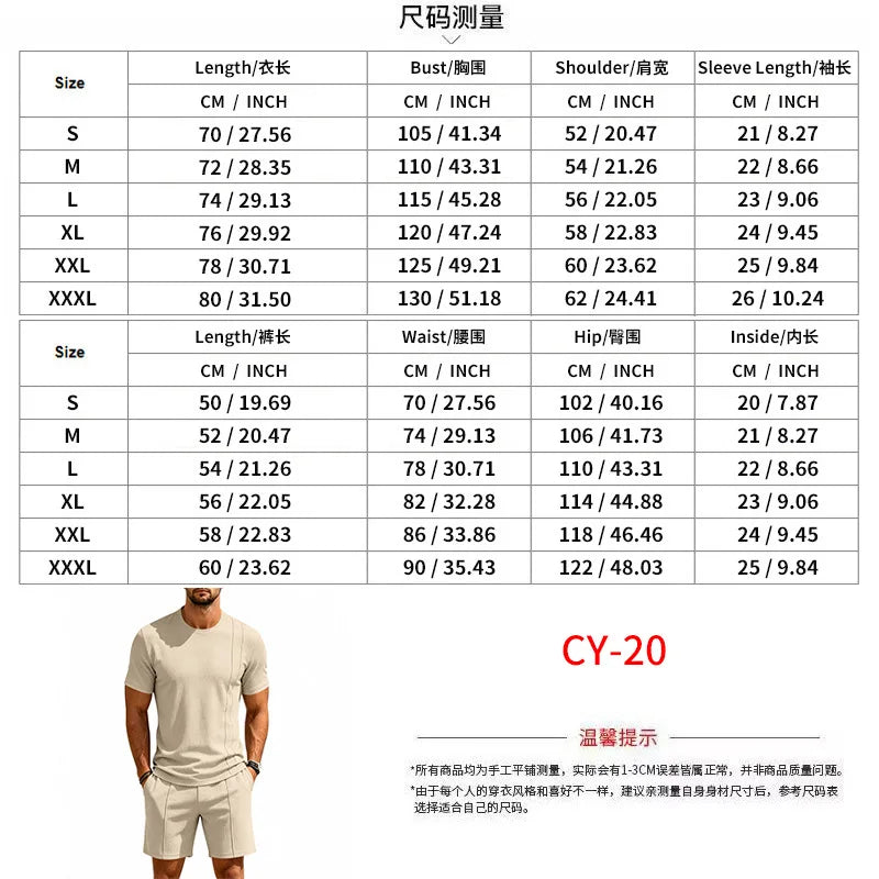 Men's Waffle Knit 2 Piece Tracksuit Set Solid Color Short Sleeve Crew Neck T Shirt Elastic Waist Shorts Summer Casual  Outfit.