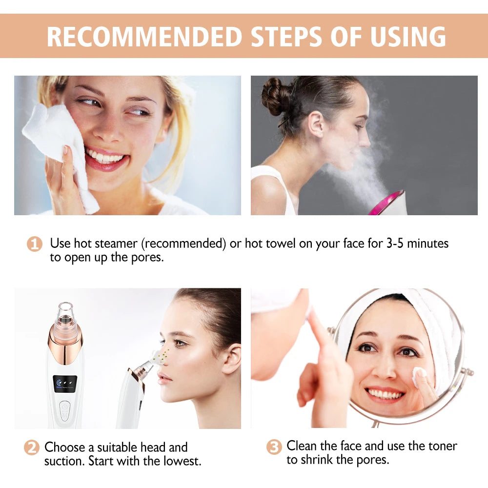 Rechargeable Portable Blackhead Remover Face Vacuum Nose Pore Cleaner Extractor Skin Care Tool