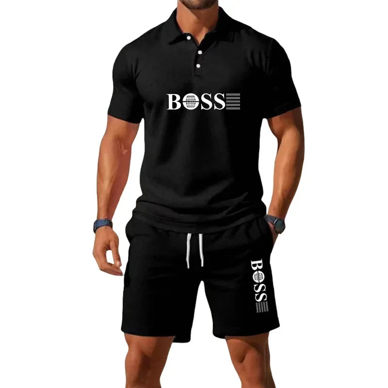 Summer Men's New Fashion Polo Shirt 2026 Sports Set Casual Basketball Short Sleeve Round Neck T-shirt+Shorts Two Piece Set