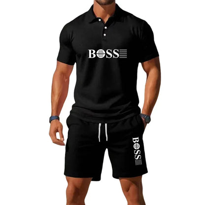 Summer Men's New Fashion Polo Shirt 2026 Sports Set Casual Basketball Short Sleeve Round Neck T-shirt+Shorts Two Piece Set