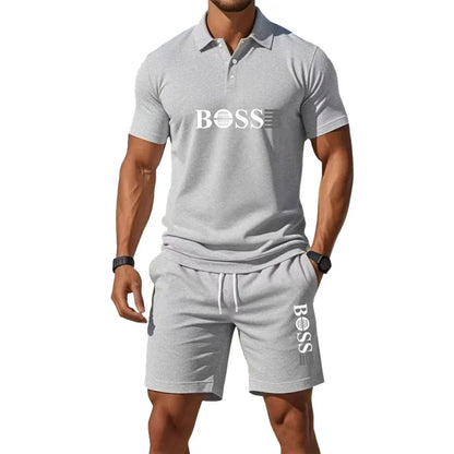 Summer Men's New Fashion Polo Shirt 2026 Sports Set Casual Basketball Short Sleeve Round Neck T-shirt+Shorts Two Piece Set