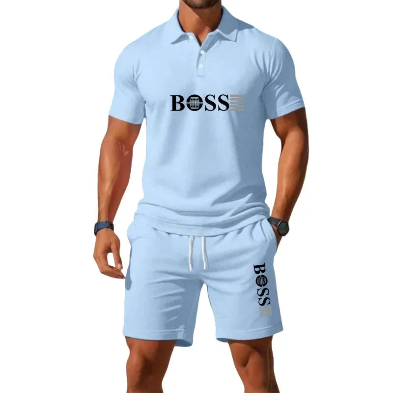 Summer Men's New Fashion Polo Shirt 2026 Sports Set Casual Basketball Short Sleeve Round Neck T-shirt+Shorts Two Piece Set