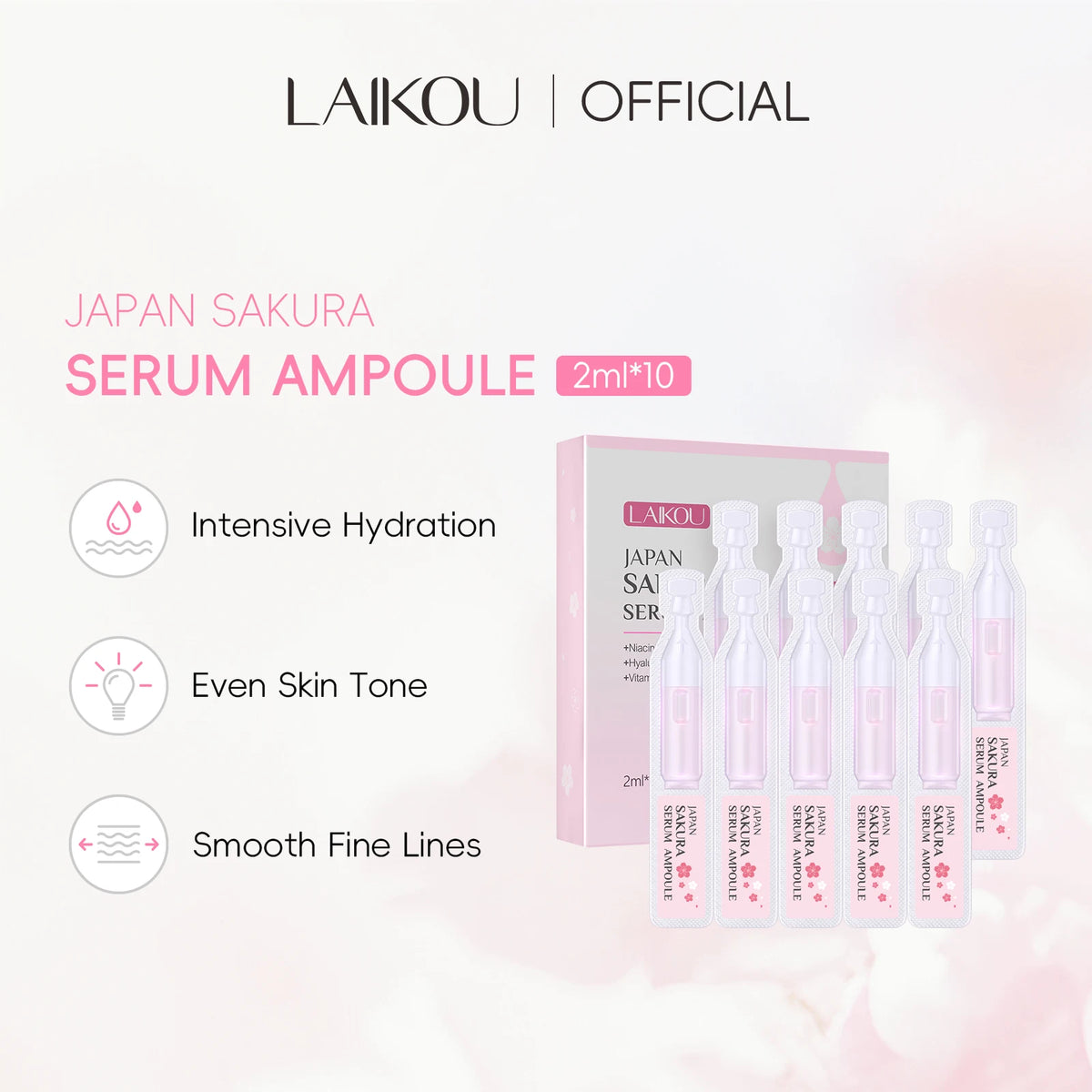 LAIKOU Japan Sakura Serum Ampoule Intensive Hydration Even Tone Smooth Lines 2ml*30