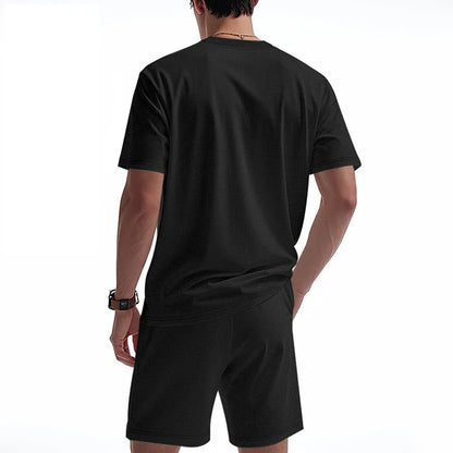 Men's Waffle Knit 2 Piece Tracksuit Set Solid Color Short Sleeve Crew Neck T Shirt Elastic Waist Shorts Summer Casual  Outfit.