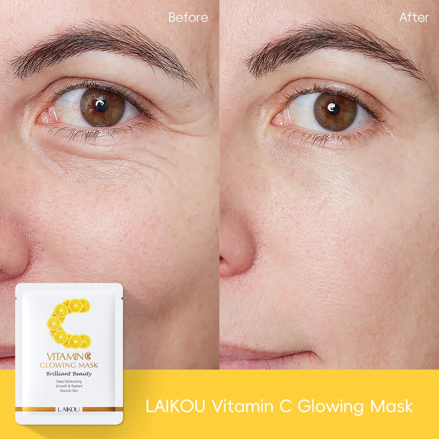 LAIKOU Vitamin C Glowing Mask Brightening Sheet Mask Hydrating Face Mask Anti-Age Skin Care 25g*20pcs