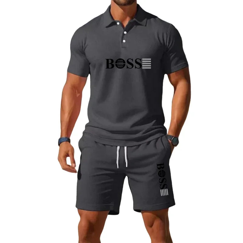 Summer Men's New Fashion Polo Shirt 2026 Sports Set Casual Basketball Short Sleeve Round Neck T-shirt+Shorts Two Piece Set