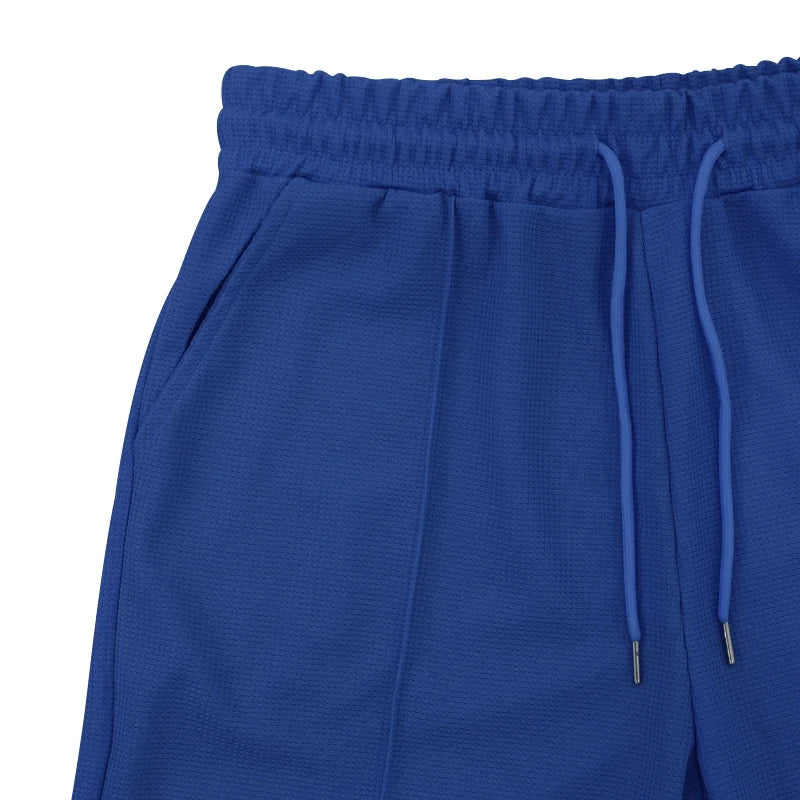 Summer Waffle Solid Color Casual Loose Collar Polo Shirt Set European and American Men Short Sleeved Shorts Casual Set