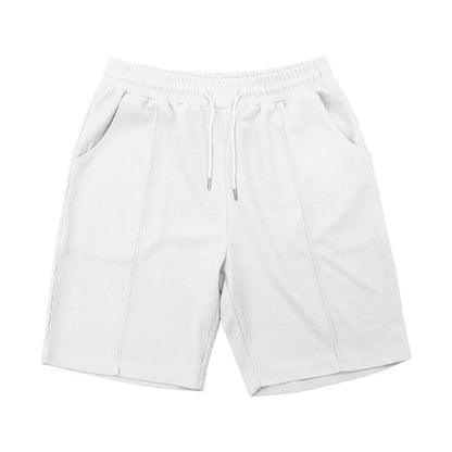 Men's Waffle Knit 2 Piece Tracksuit Set Solid Color Short Sleeve Crew Neck T Shirt Elastic Waist Shorts Summer Casual  Outfit.