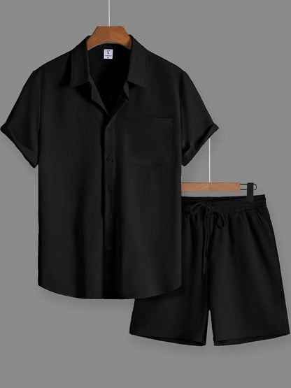 Men's Apricot Crinkle Texture Shirt Shorts 2 Piece Matching Set Lightweight Casual Vacation Outfit Free Shipping Summer Daily Commuter Wear