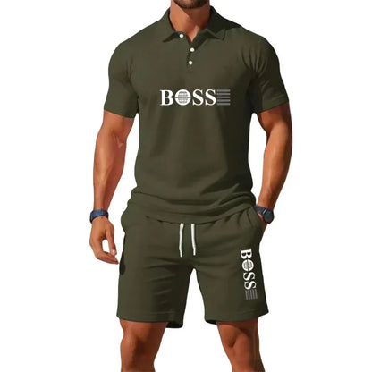 Summer Men's New Fashion Polo Shirt 2026 Sports Set Casual Basketball Short Sleeve Round Neck T-shirt+Shorts Two Piece Set