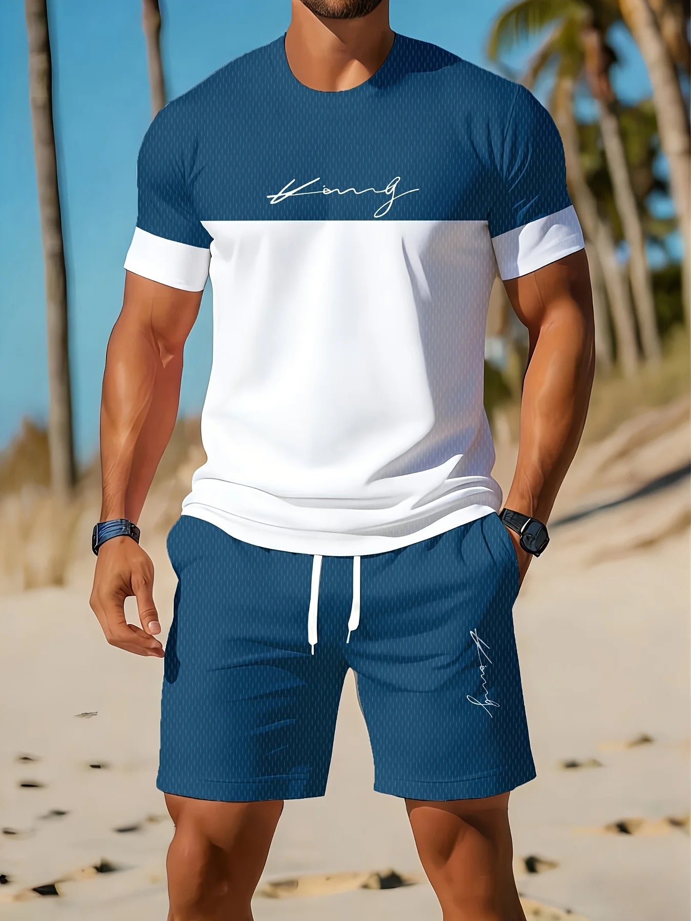 Summer Men's Breathable Quick-drying T-shirt and Shorts 2-piece Set Casual Streetwear Short Sleeve T-shirts Pockets Shorts Suit