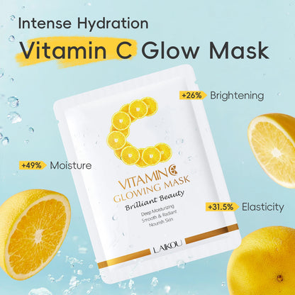 LAIKOU Vitamin C Glowing Mask Brightening Sheet Mask Hydrating Face Mask Anti-Age Skin Care 25g*20pcs