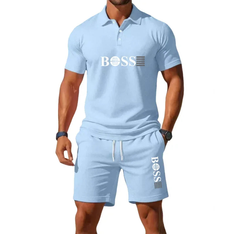 Summer Men's New Fashion Polo Shirt 2026 Sports Set Casual Basketball Short Sleeve Round Neck T-shirt+Shorts Two Piece Set