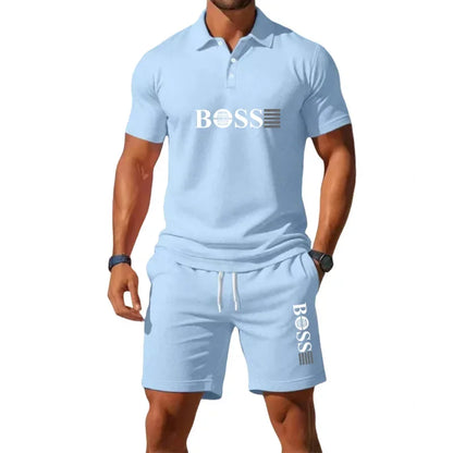 Summer Men's New Fashion Polo Shirt 2026 Sports Set Casual Basketball Short Sleeve Round Neck T-shirt+Shorts Two Piece Set