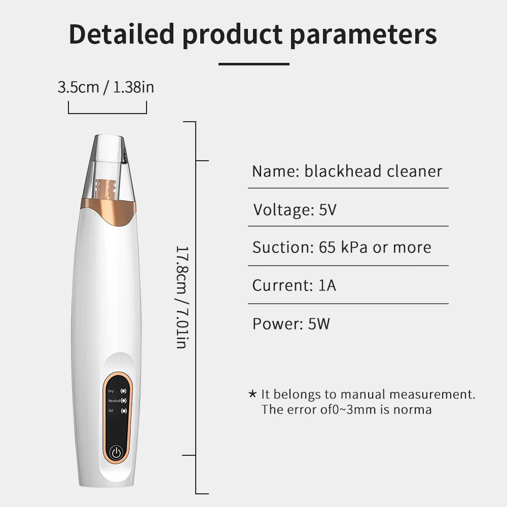 Rechargeable Portable Blackhead Remover Face Vacuum Nose Pore Cleaner Extractor Skin Care Tool
