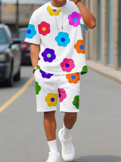 2 Piece Summer Casual Everyday Men's Short Sleeve Shorts Set Hawaiian Print Men's T-shirt Outdoor Sports Men's Beach Shorts