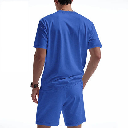 Men's Waffle Knit 2 Piece Tracksuit Set Solid Color Short Sleeve Crew Neck T Shirt Elastic Waist Shorts Summer Casual  Outfit.