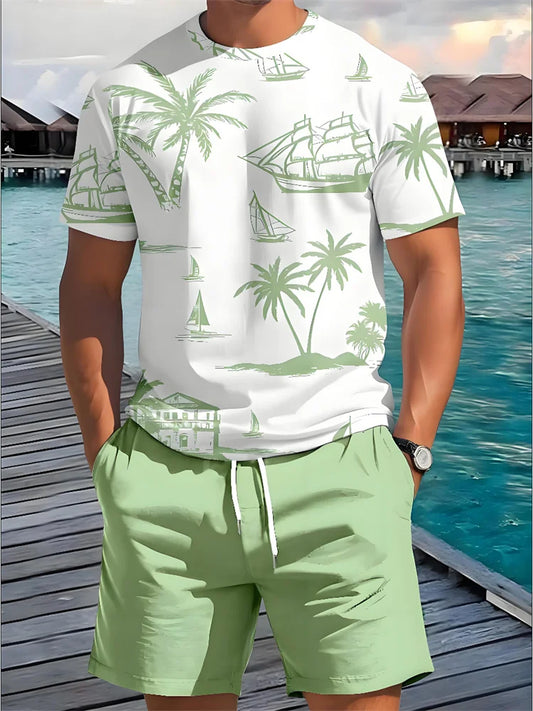 BKKFinds YTZZP1102115036 / 6XL BKKFinds 2 Piece Summer Casual Everyday Men's Short Sleeve Shorts Set Hawaiian Print Men's T-shirt Outdoor Sports Men's Beach Shorts
