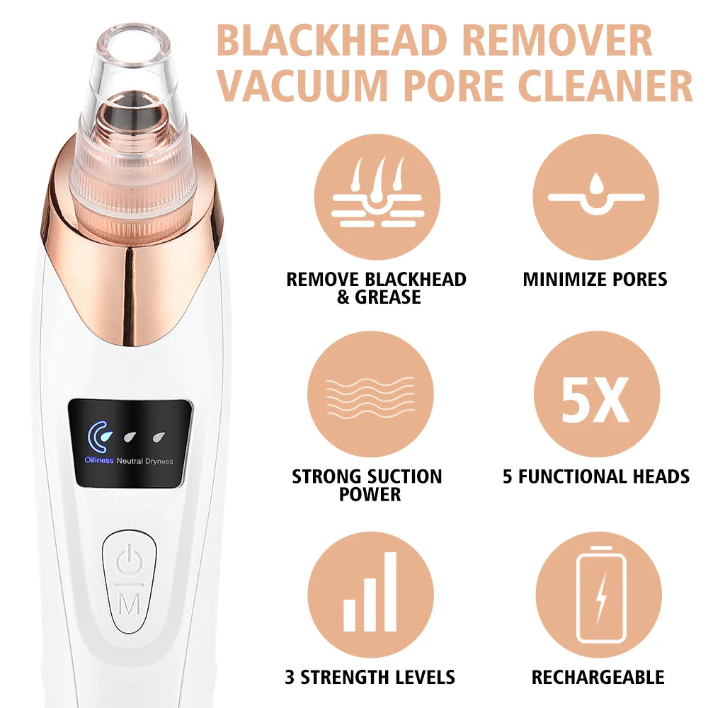 Rechargeable Portable Blackhead Remover Face Vacuum Nose Pore Cleaner Extractor Skin Care Tool