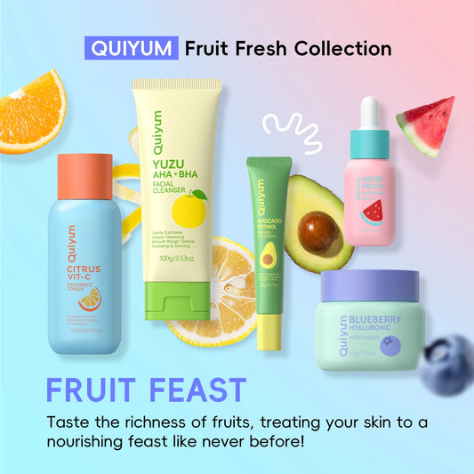 BKKFinds United States BKKFinds Health, Beauty & Hair / Beauty Tools / F QUIYUM Fruit Fresh Collection 5-Piece Skincare Set Brightening Hydrating Anti-Age Facial Care for Dry Dull Skin