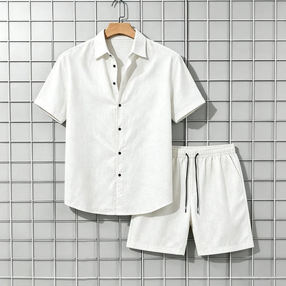 Men's 2 Piece Breathable Linen Set Short Sleeve Button Shirt & Shorts Looser Fit Summer Casual Beach Vacation Daily Wear Outfit